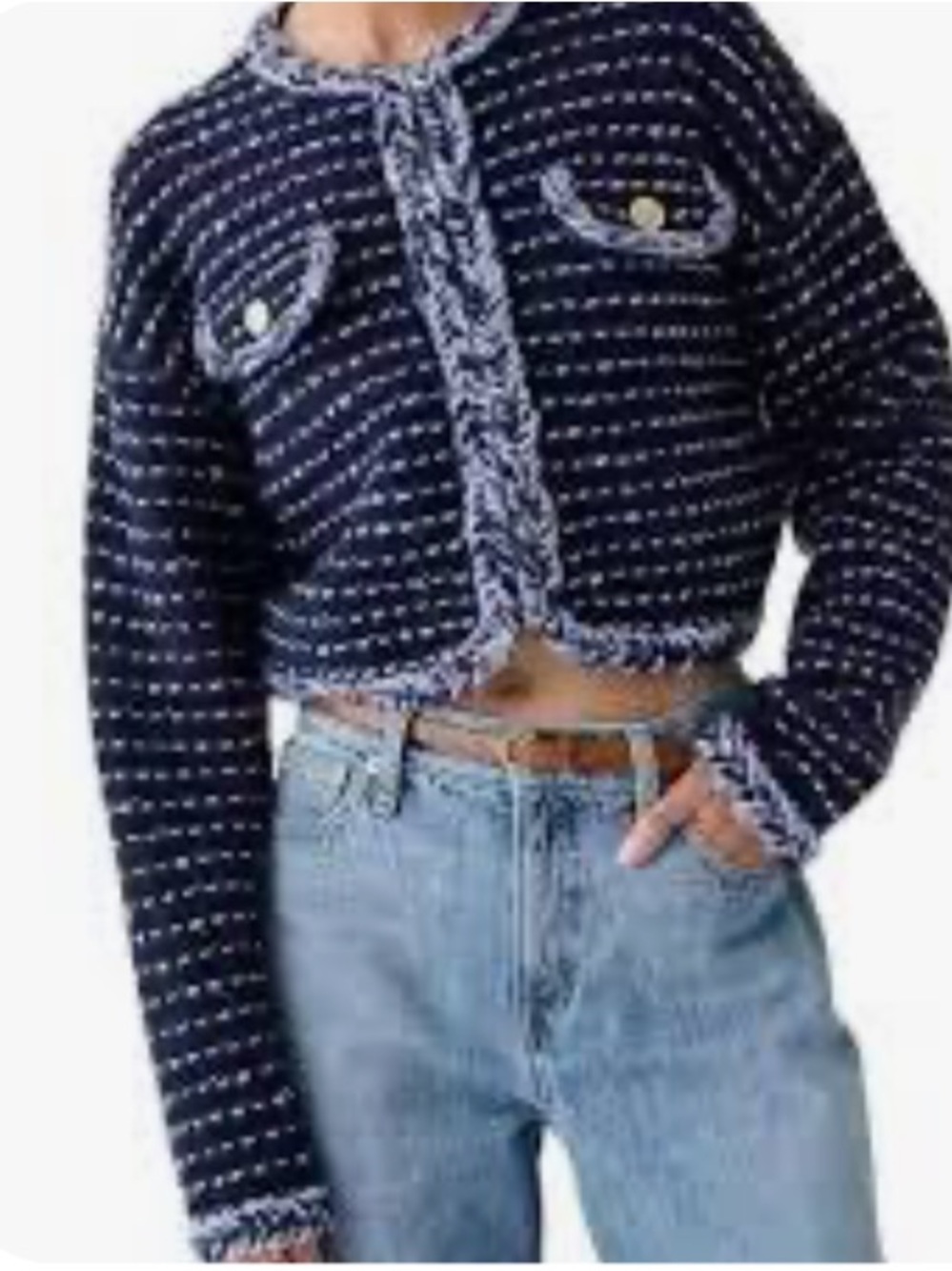J. Crew Cropped Lady Jacket in Navy Marled Yarn Size S - Picture 6 of 16
